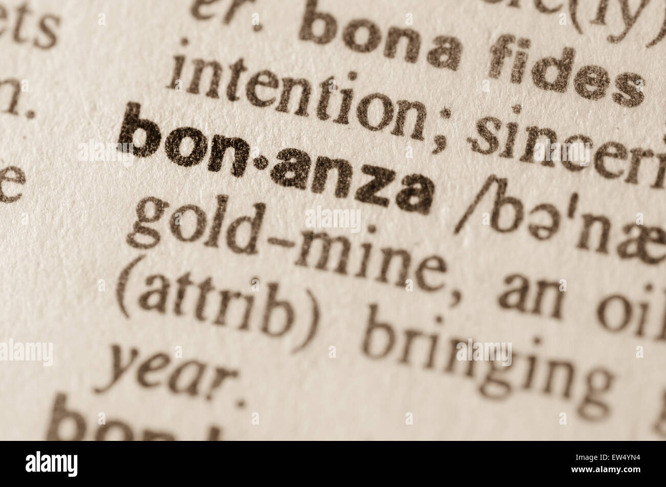 Definition of word bonanza in dictionary Stock Photo Alamy