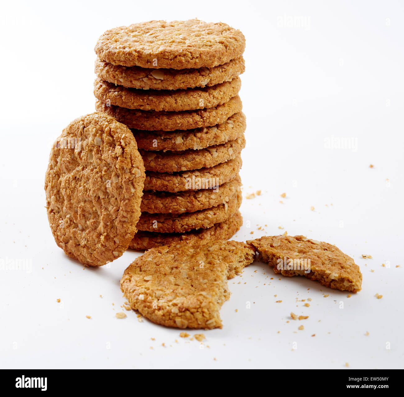 Digestive oat biscuits in a stack over white background Stock Photo Alamy