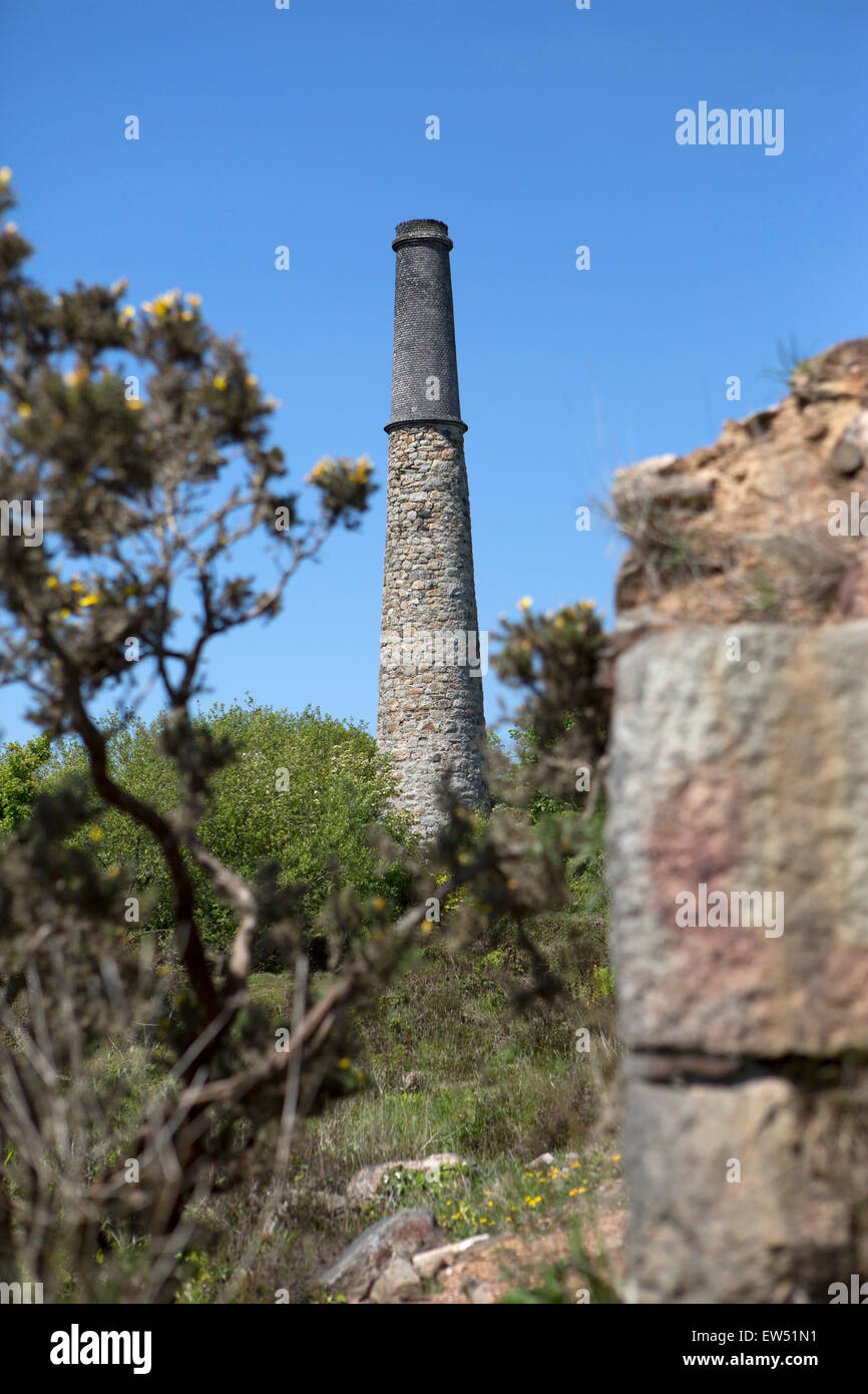 Old Chimney in a disused Cornish Tin Mine Stock Photo
