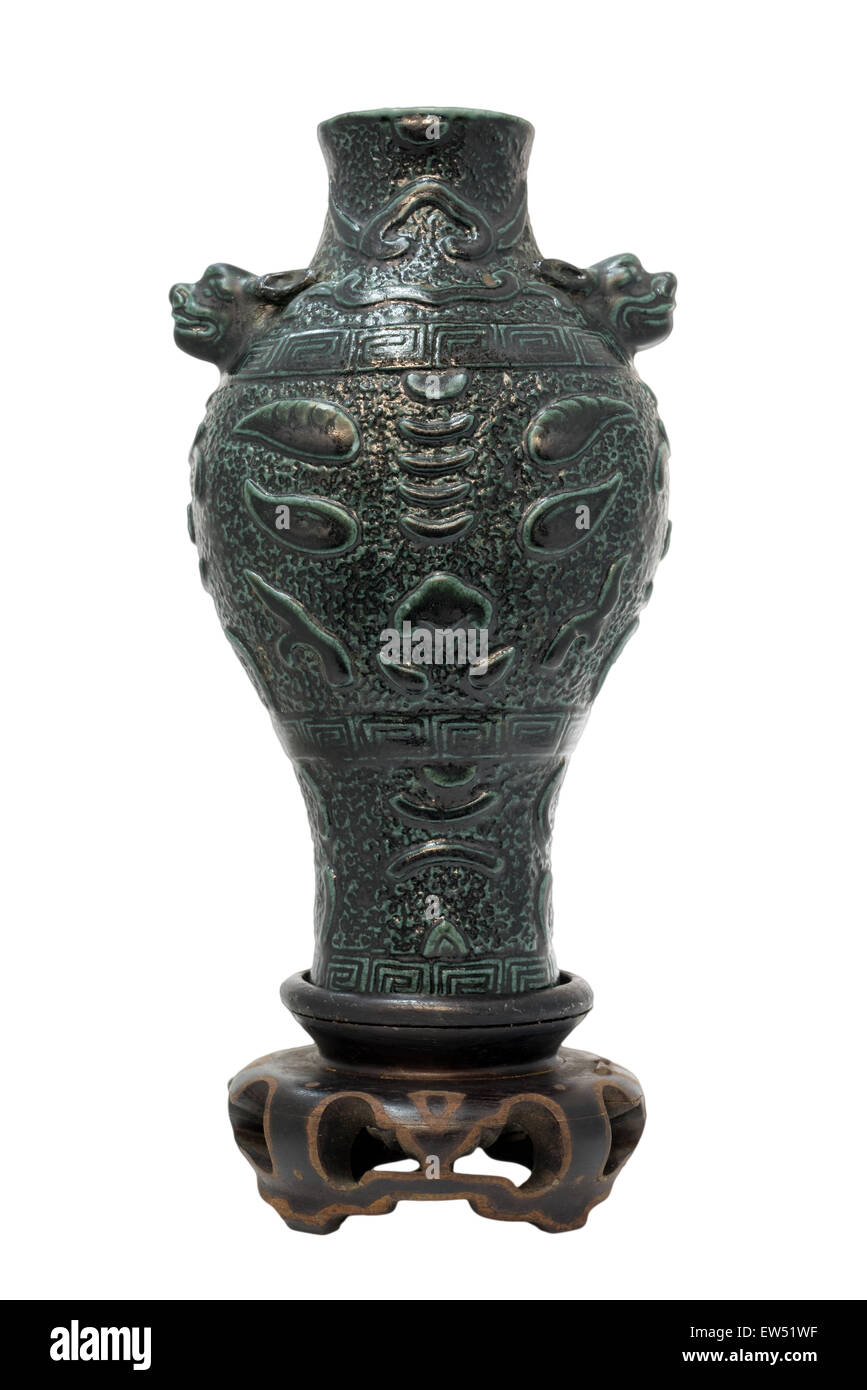Chinese Antique Green Vase Museum Quality On Wooden Stand