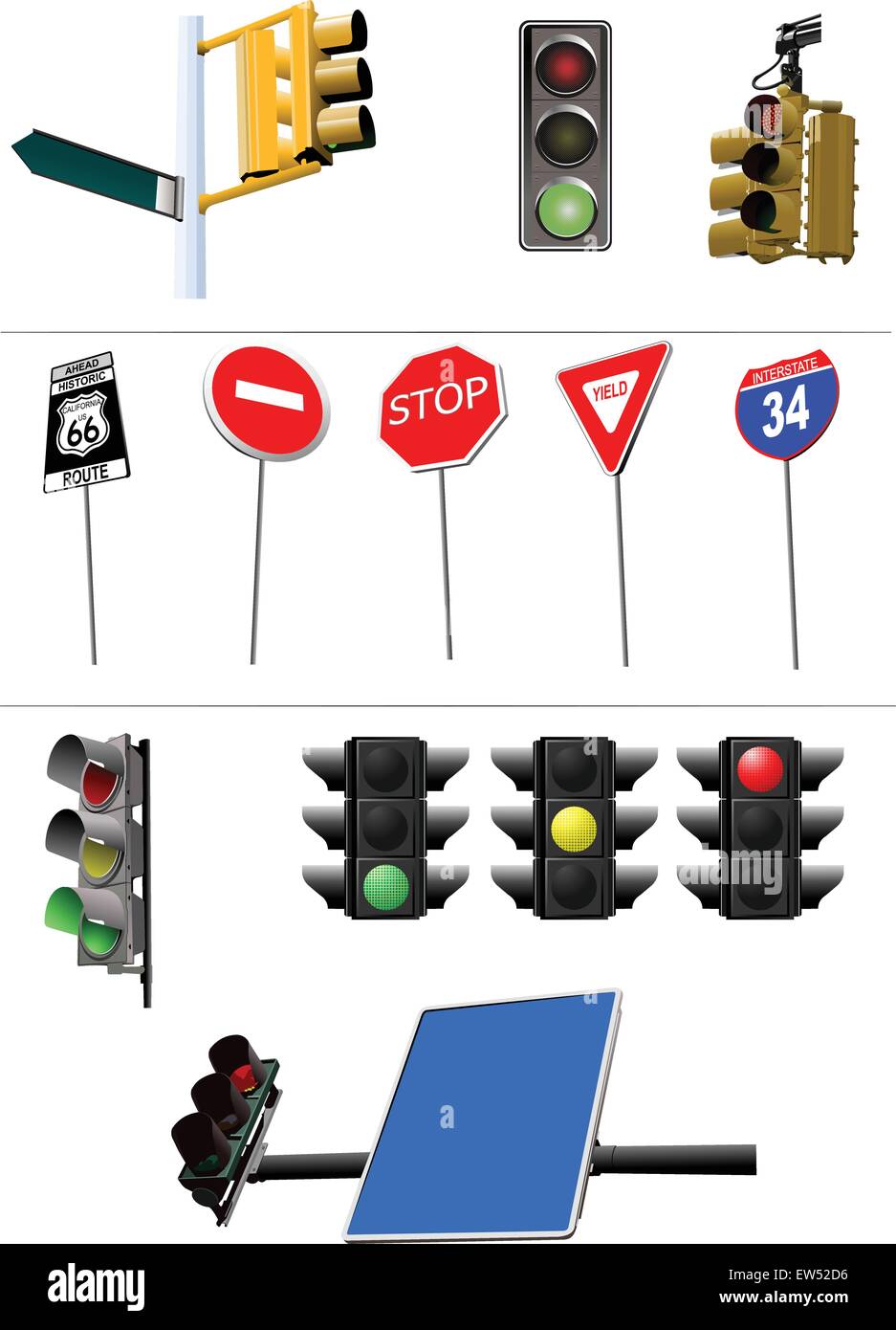 Set of traffic lights. Red signal. Yellow signal. Green signal Stock Vector