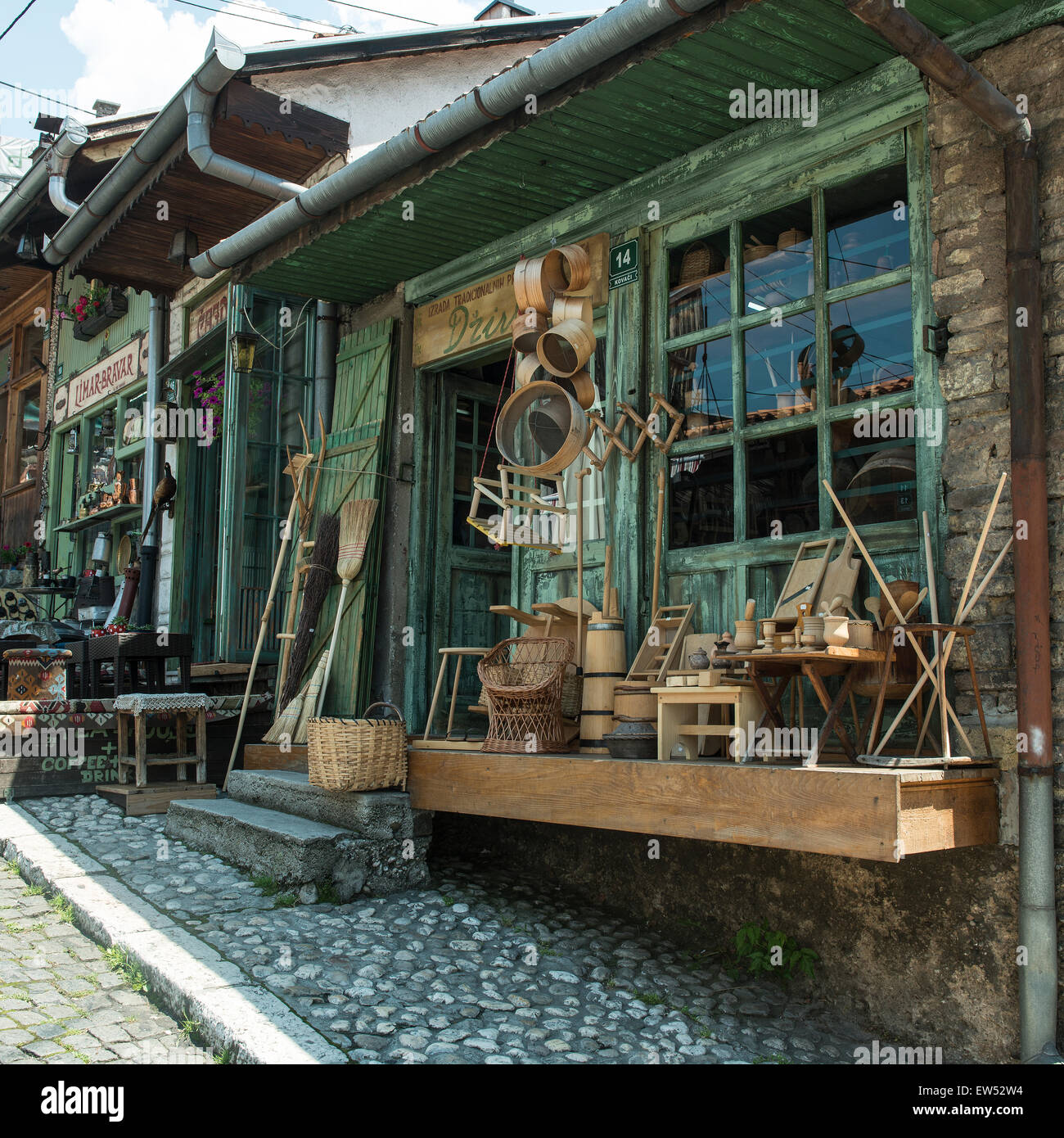 wood traditional objects shop in Sarajevo Stock Photo