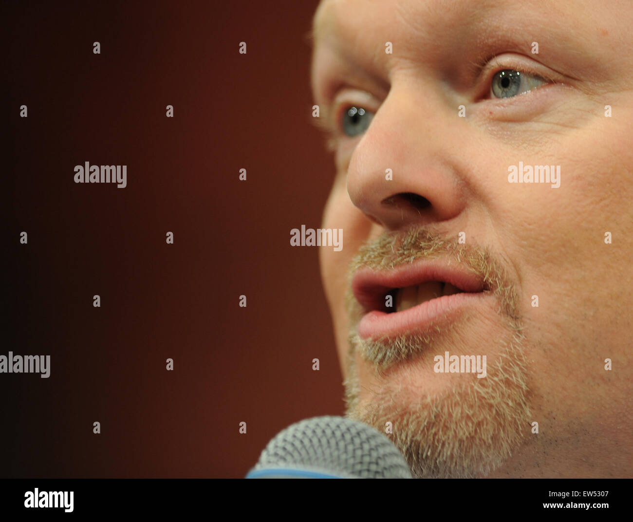 FILE - A file picture dated 19 September 2014 shows host Stefan Raab speaking about the tenth Bundesvision Song Contest at a press conference in Goettingen, Germany. Photo: Swen Pfoertner/dpa Stock Photo