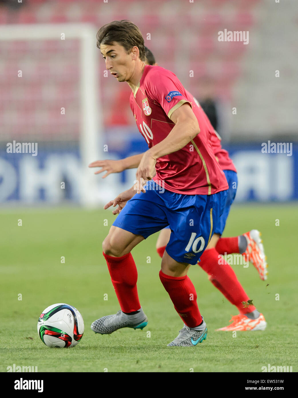 Serbia's Filip Djuricic during the UEFA Under-21 European Championships 2015 group A soccer match between Germany and Serbia at Letna Stadium in Prague, Czech Republic, 17 June 2015. Photo: Thomas Eisenhuth/dpa Stock Photo