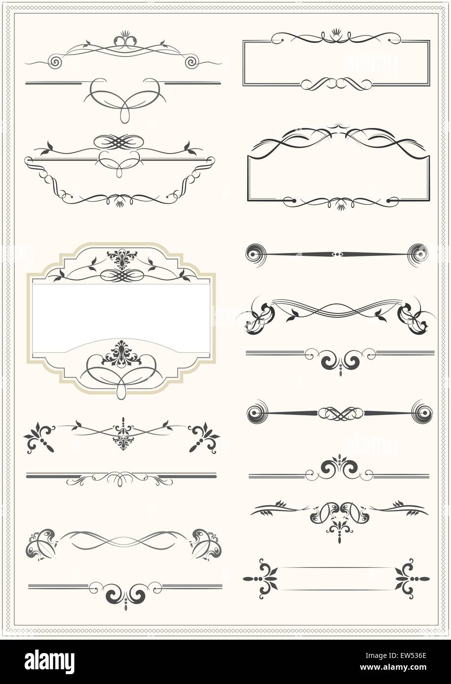 Calligraphic elements and frame vintage set. Vector illustration Stock ...