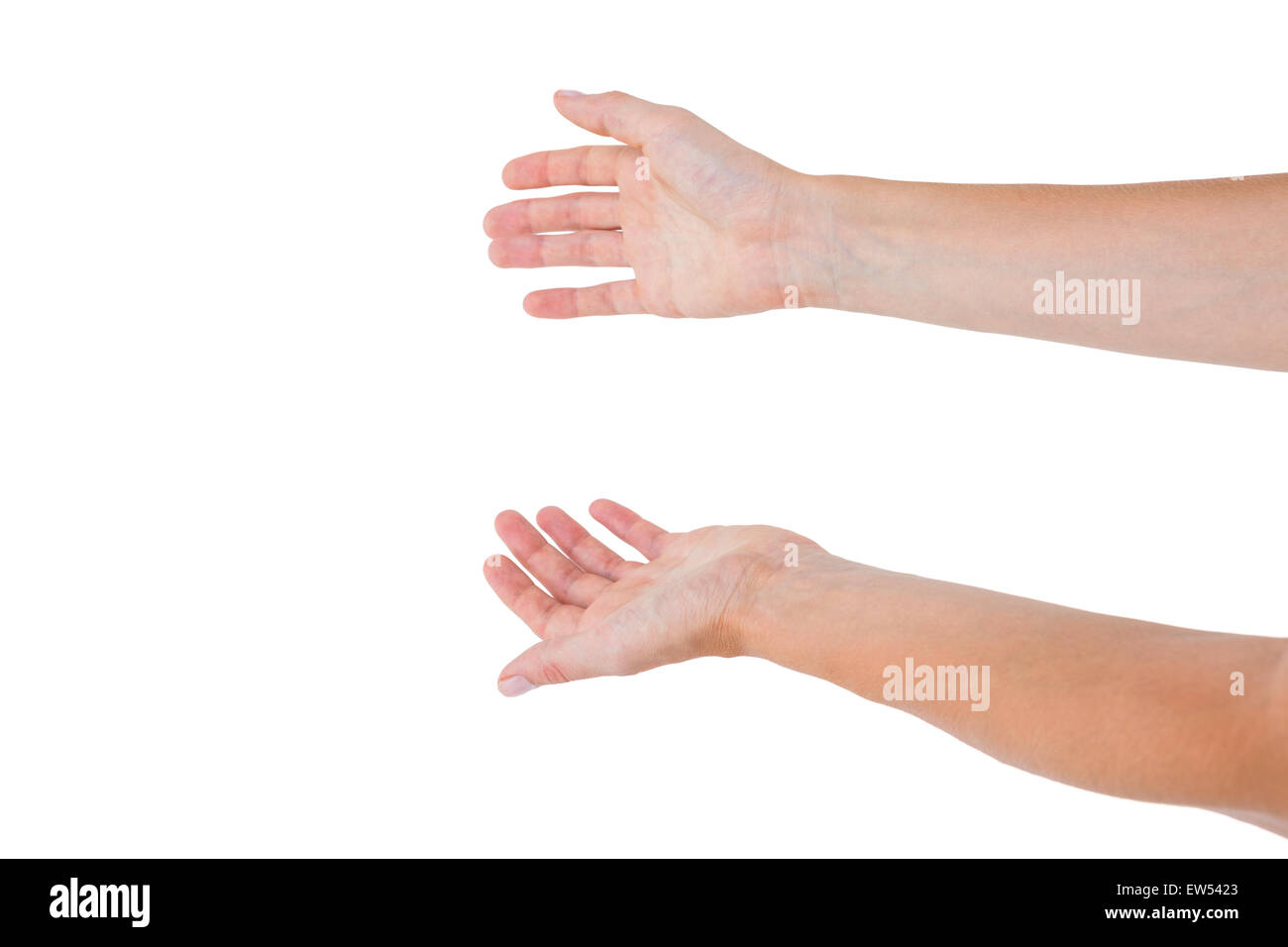 Woman presenting with her hands Stock Photo
