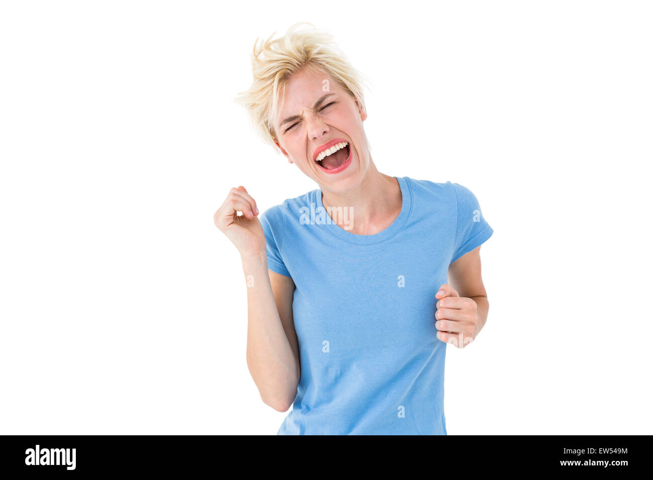 Furious blonde woman shouting Stock Photo