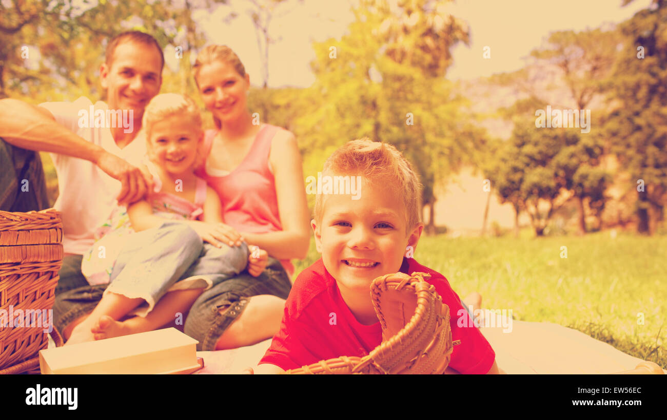 Smiling little boy wearing a baseball glove Stock Photo Alamy