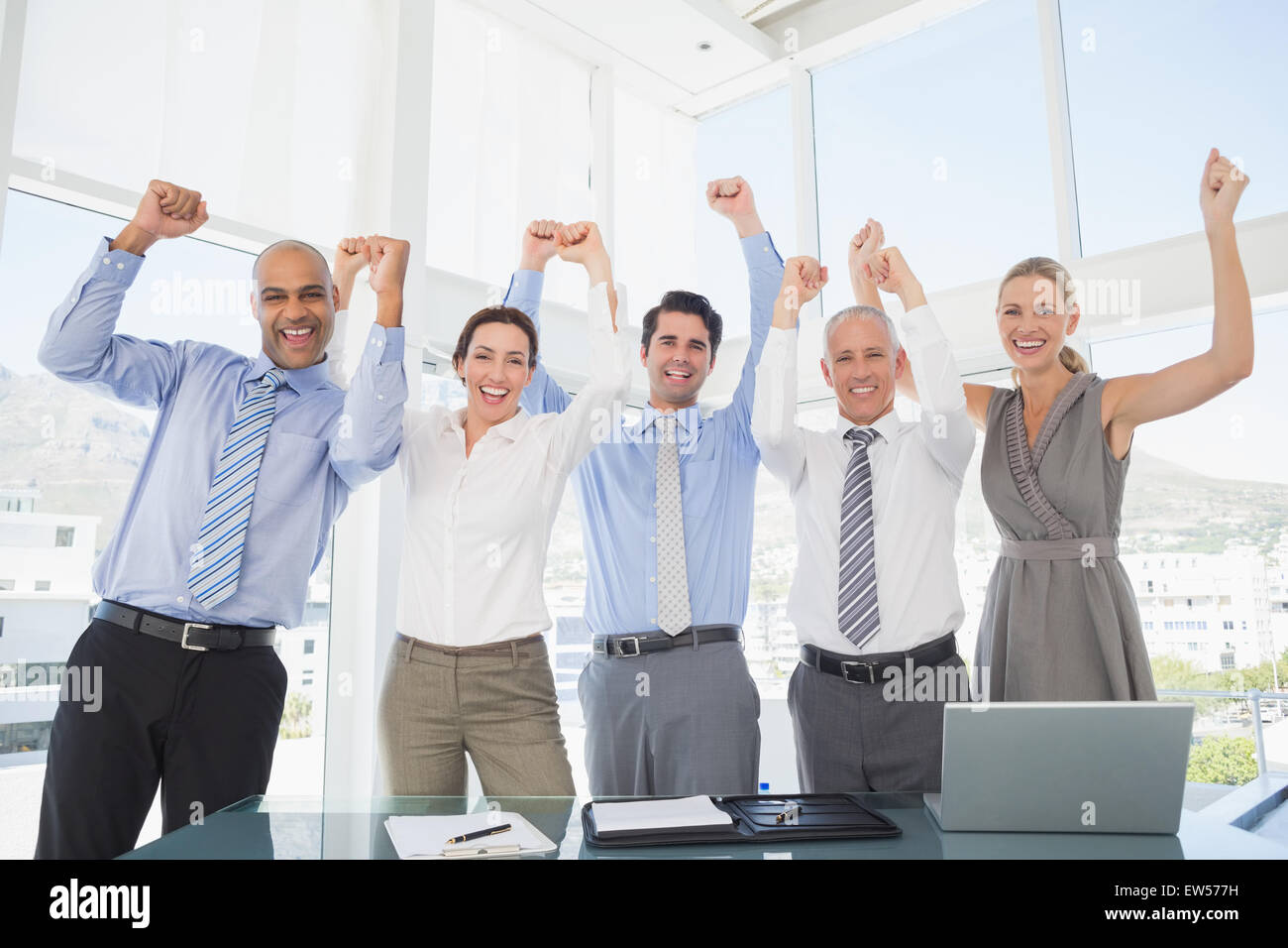 Business team celebrating a good job Stock Photo