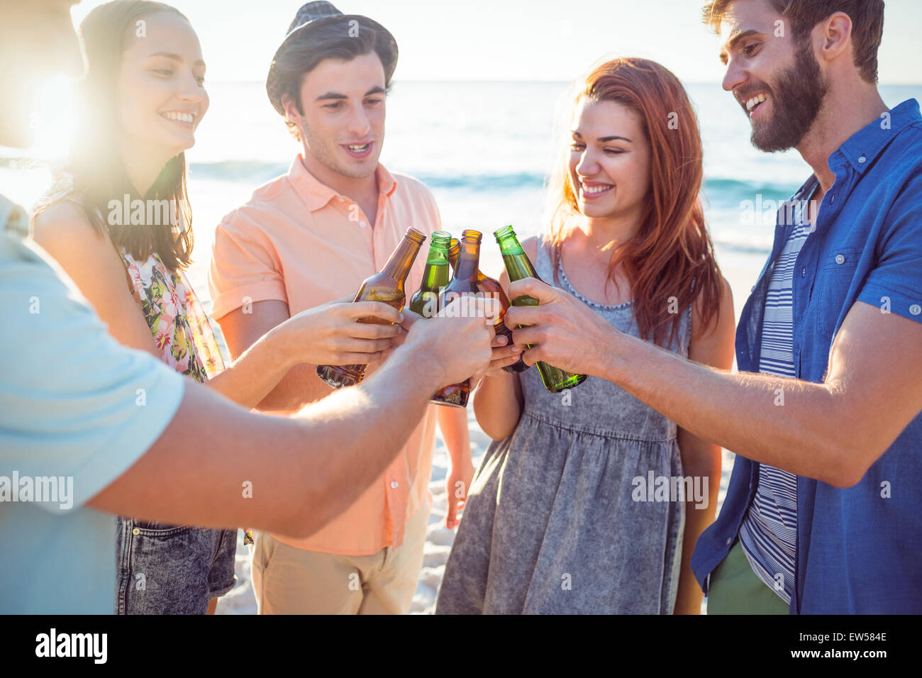 Happy hipsters toasting Stock Photo