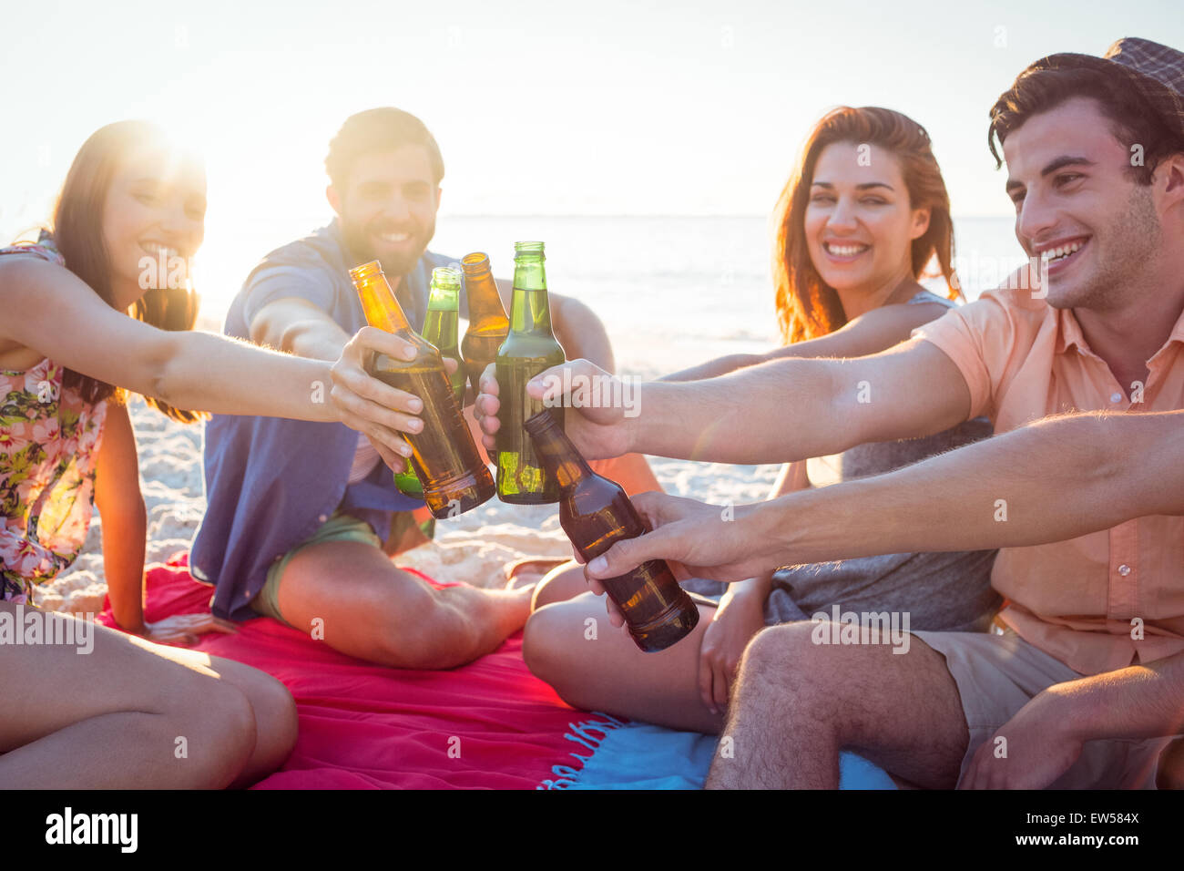Happy hipsters drinking beer Stock Photo