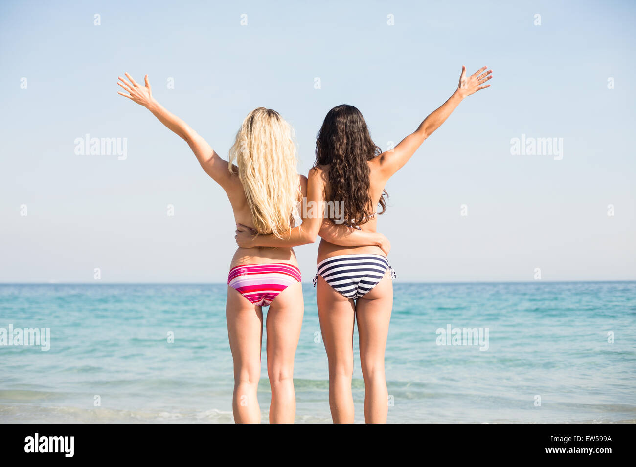 two friends in swimsuits Stock Photo