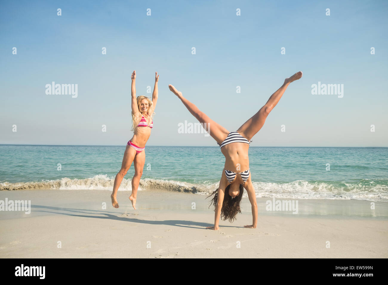 two friends in swimsuits Stock Photo