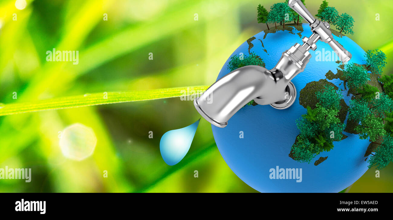 Composite image of earth with faucet Stock Photo