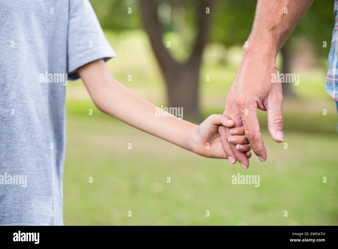 Father and son holding hands in the park Stock Photo