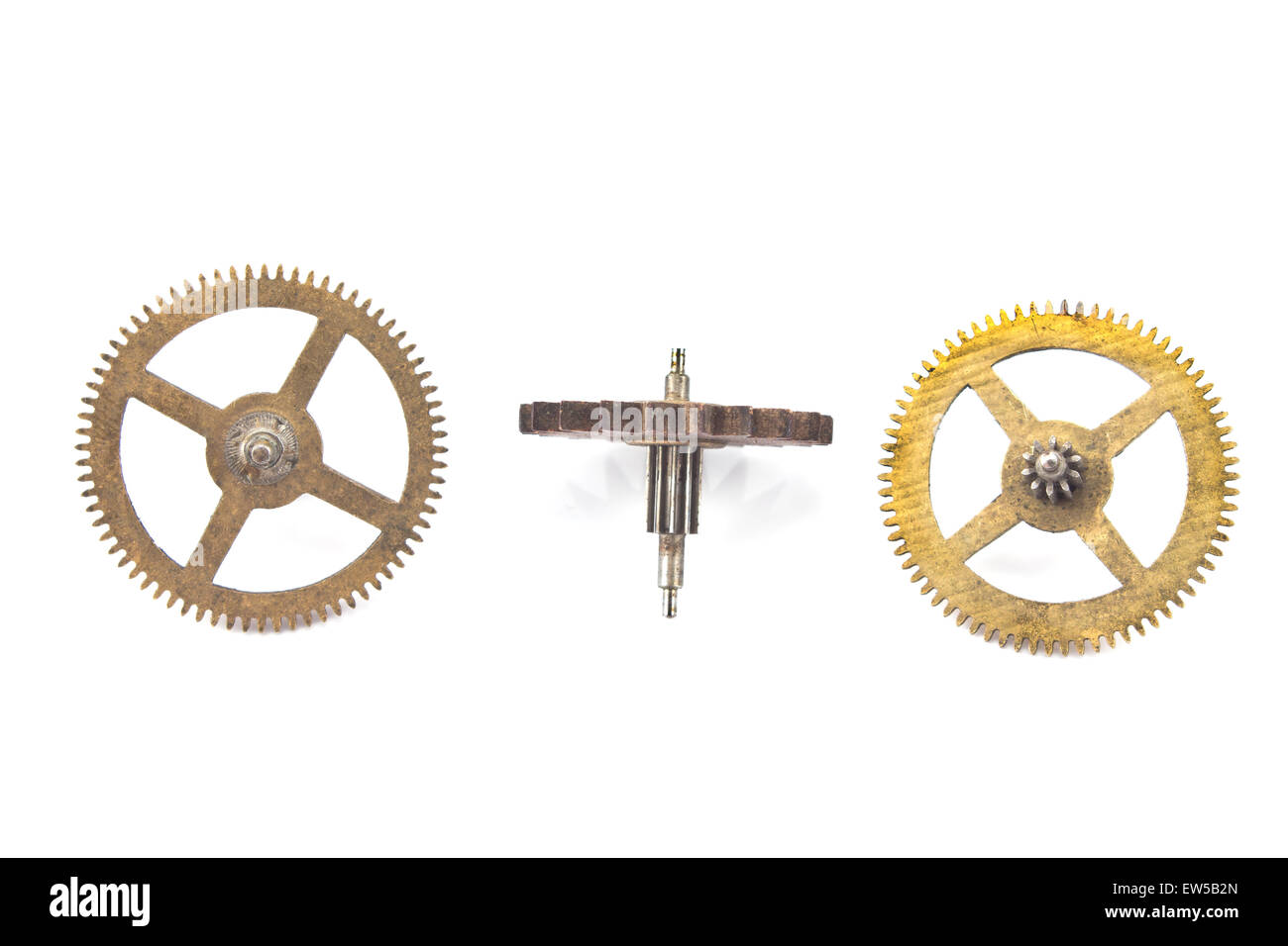 Three old cogwheels gears isolated on white Stock Photo