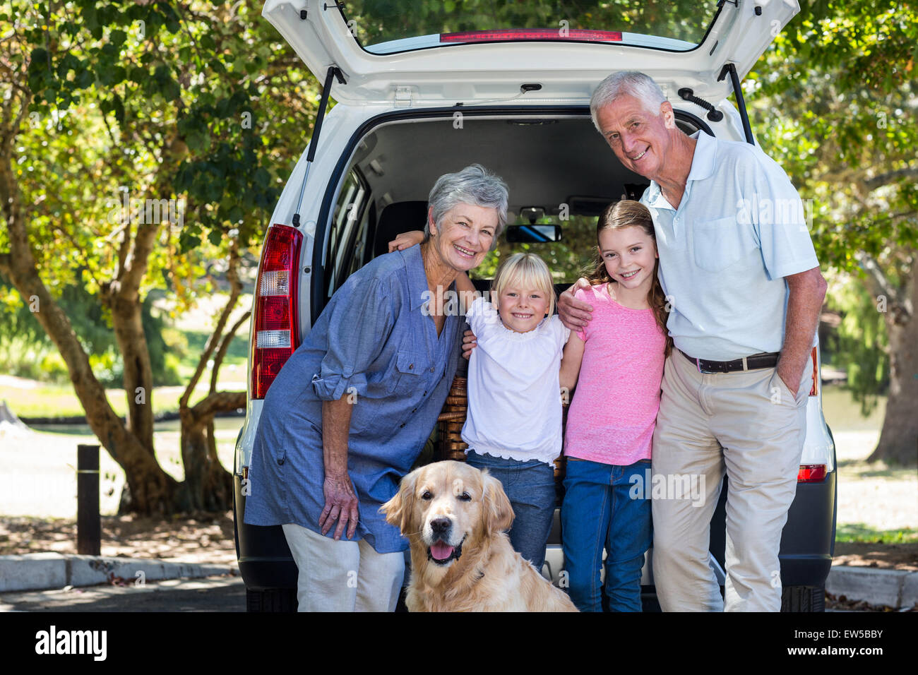 Grandparents going on road trip with grandchildren Stock Photo