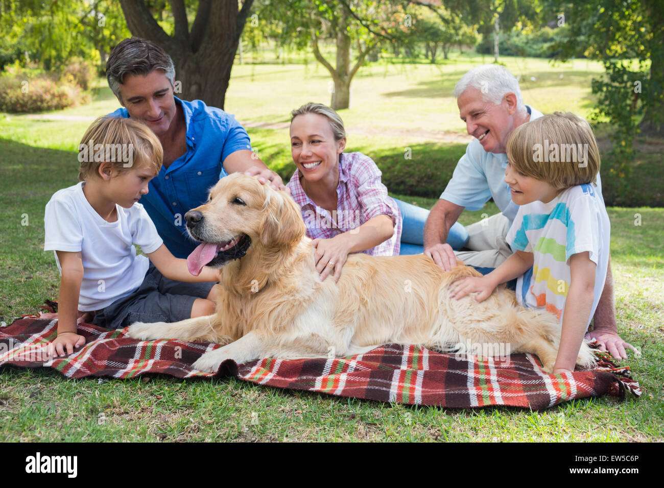 happy-family-in-the-park-with-their-dog-stock-photo-alamy