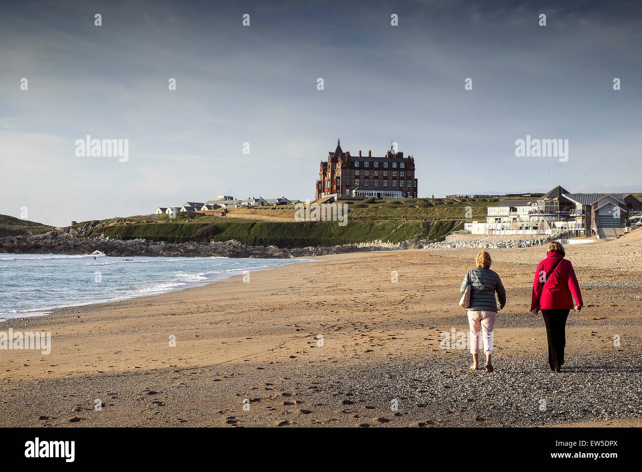 Evening light on Fistral Beach in Cornwall. Stock Photo