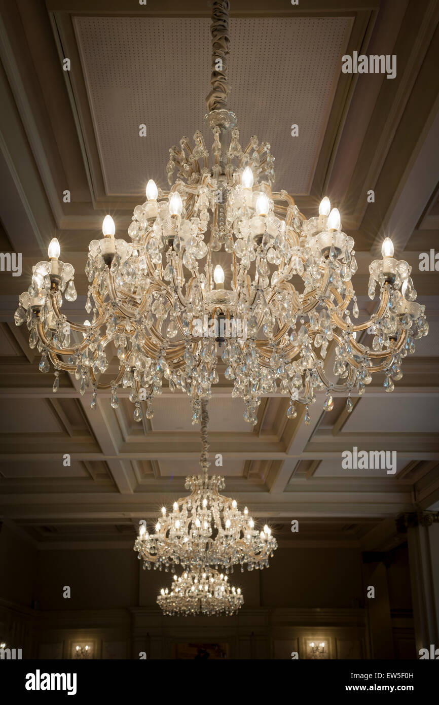 ornate crystal glass chandelier Stock Photo