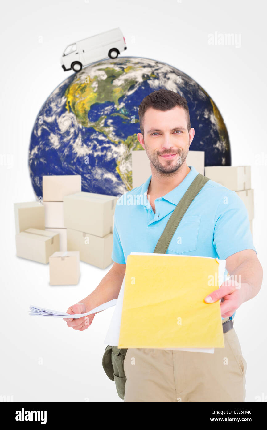 Composite image of postman with letter Stock Photo