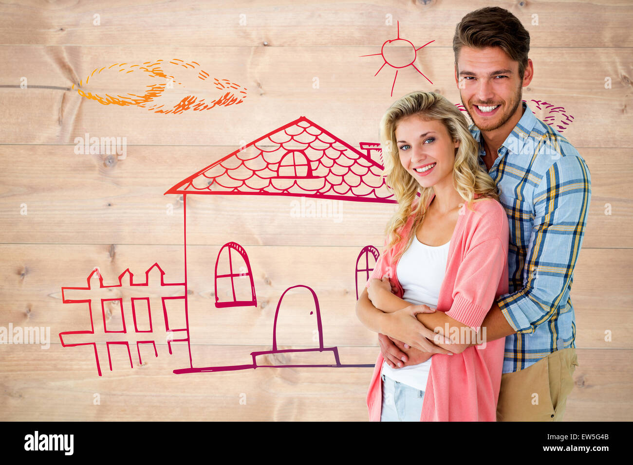 Composite image of attractive young couple smiling at camera Stock ...
