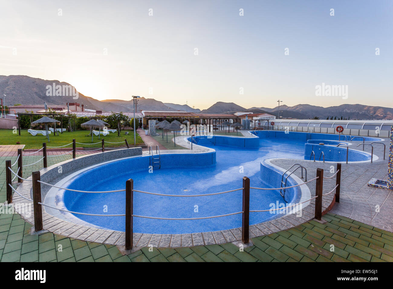 Empty swimming pool in a mediterranean resort Stock Photo