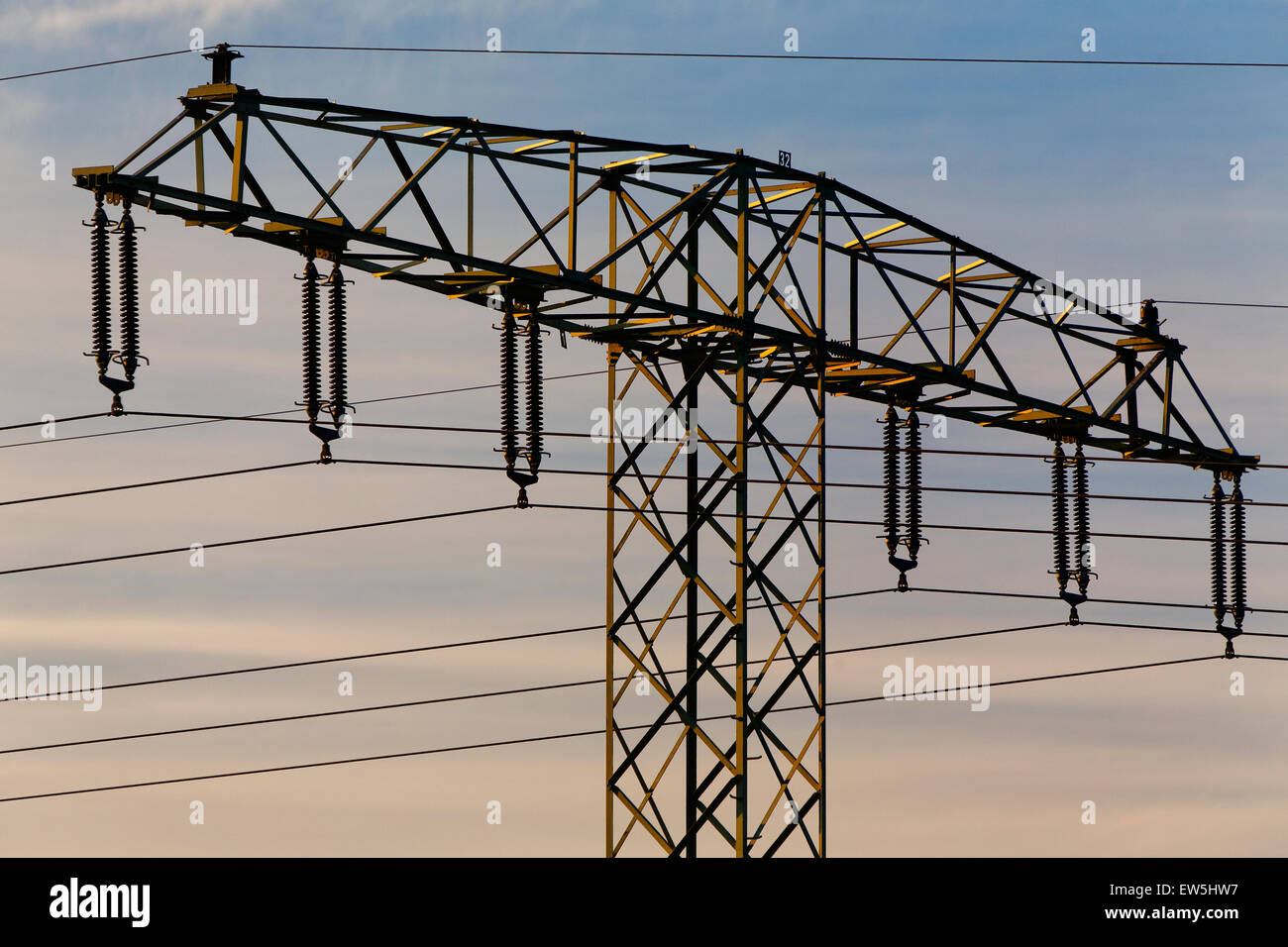 Klein-Mutz, Germany, Electricity Pylon with power lines Stock Photo