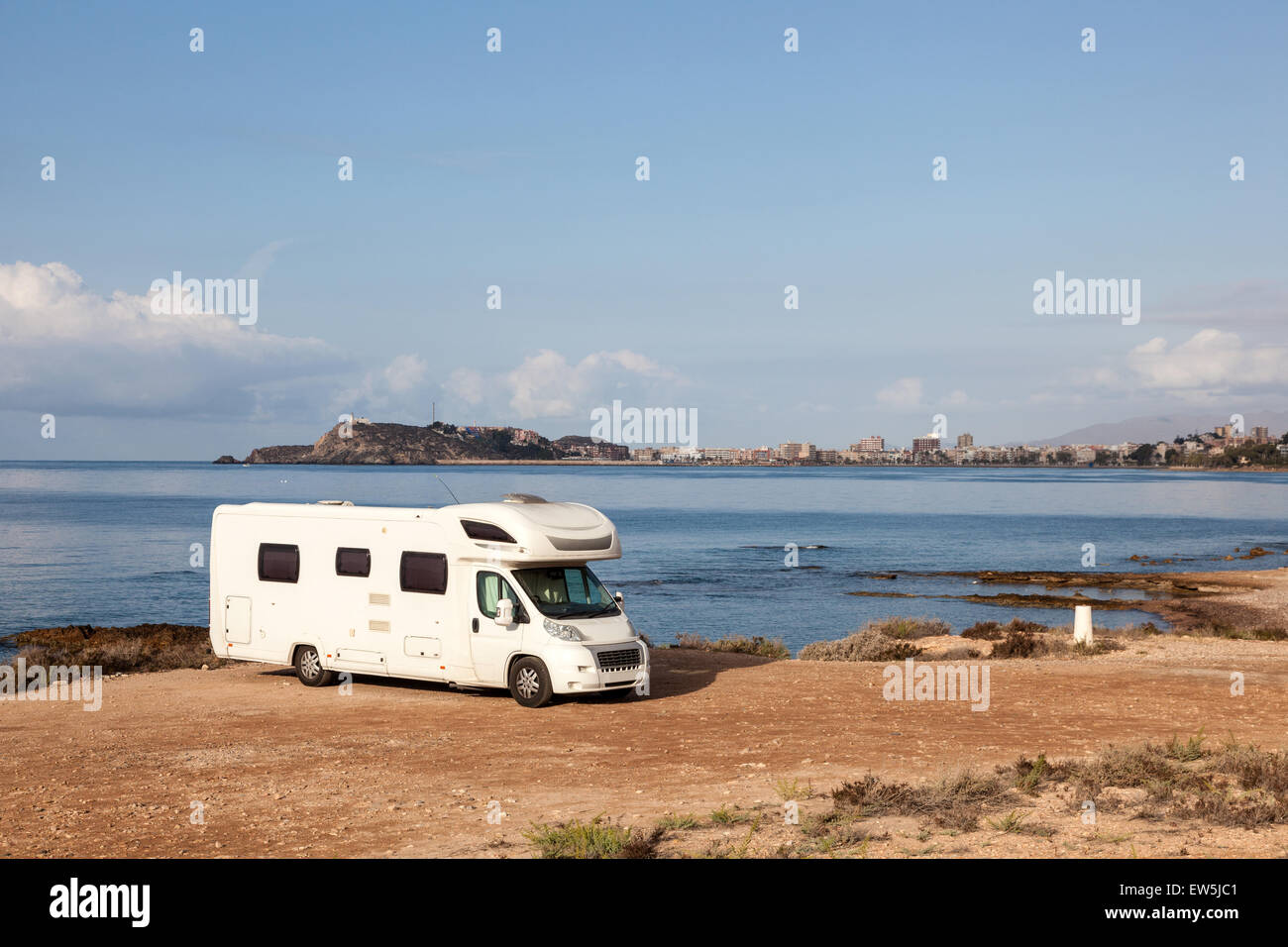Camper at the mediterranean coast in Spain Stock Photo