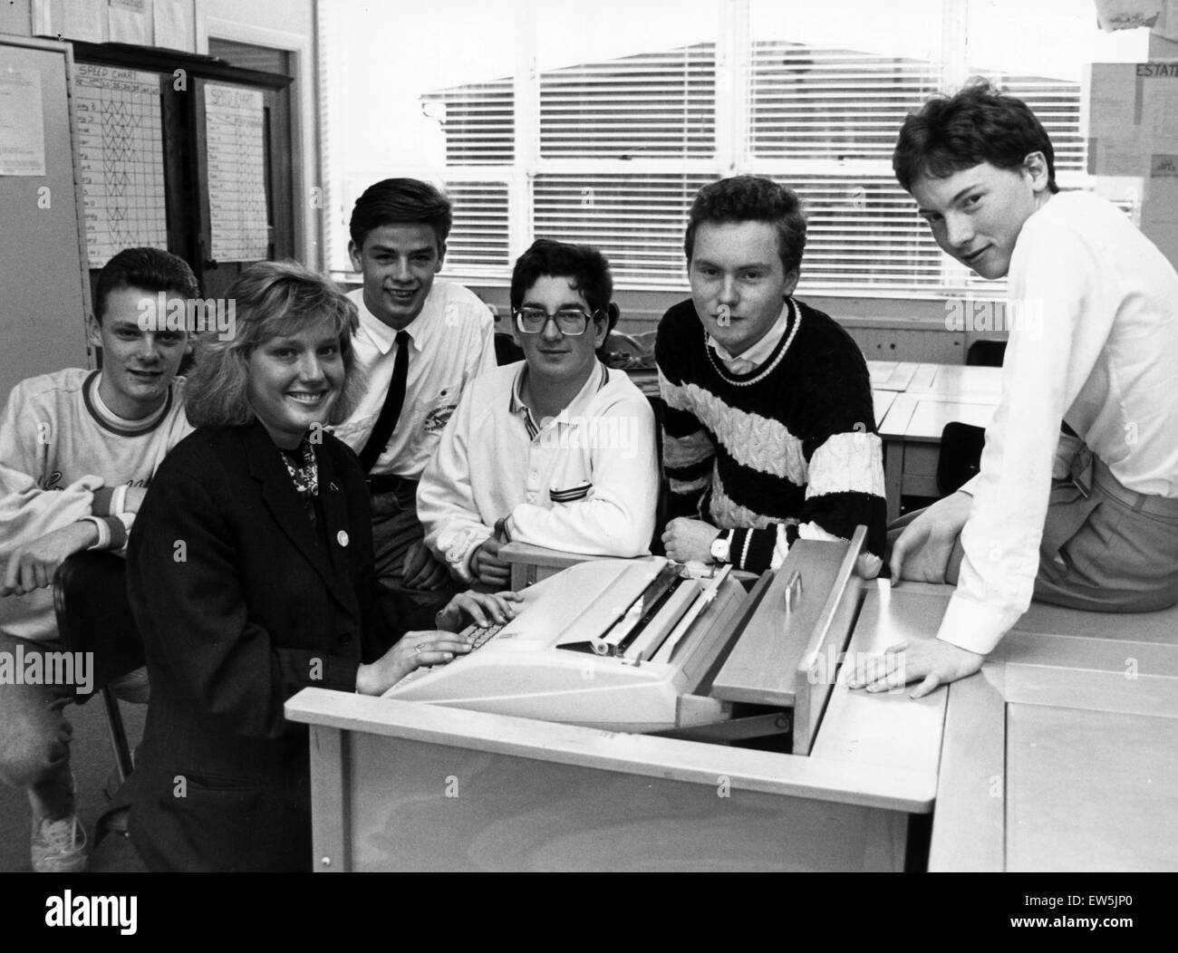 Students from St Mary's Sixth Form College, Middlesbrough, 4th October 1988. They have set up a company to produce a magazine. They are aiming to churn out up to 400 first editions by November, a racy mixture of current affairs and student related issues. Stock Photo