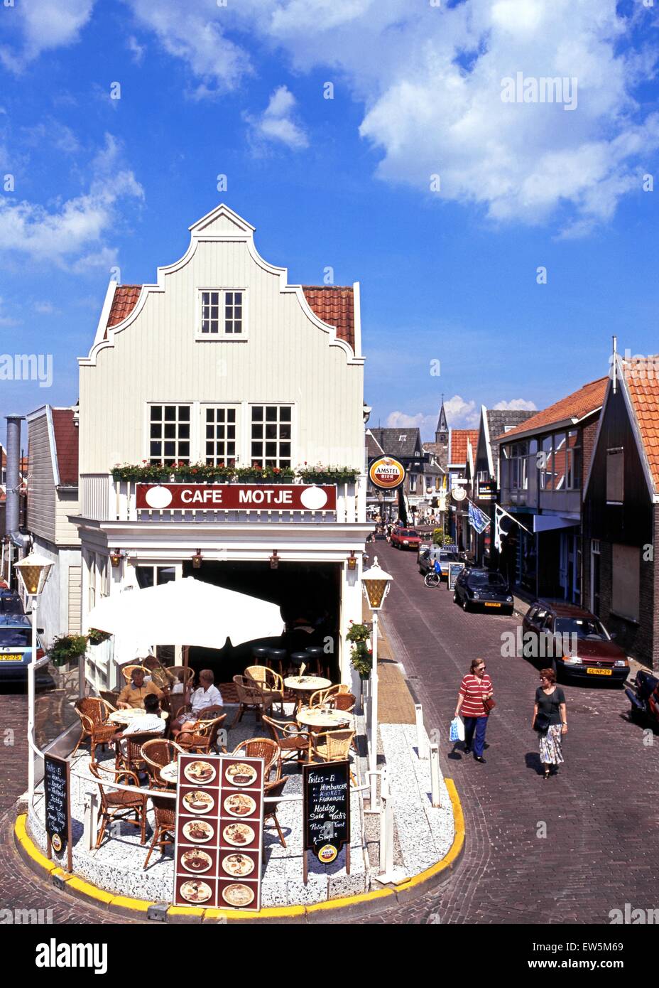 Pavement cafe on the corner of two streets, Volendam, Holland, Netherlands, Europe. Stock Photo
