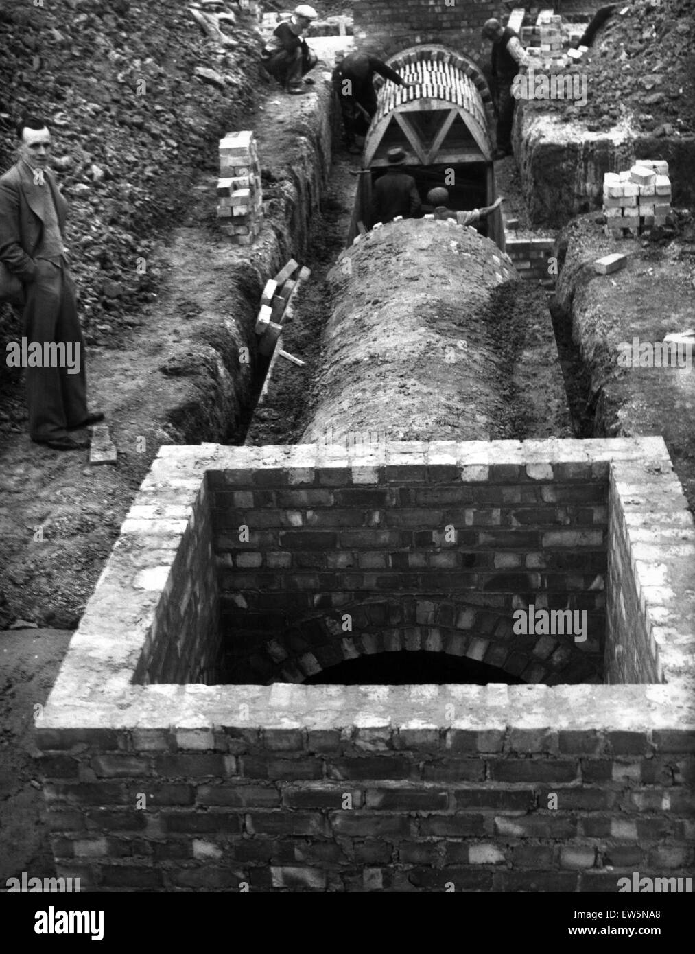 Liverpool ARP in the shape of well constructed shelters are in evidence. Particularly in the parks where deep, arched brick and concrete accommodation is being prepared. 13th October 1939. Stock Photo