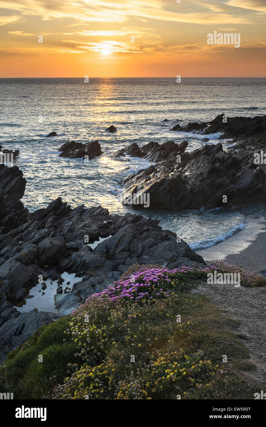 Sunset over the rugged North Cornwall coast. Stock Photo