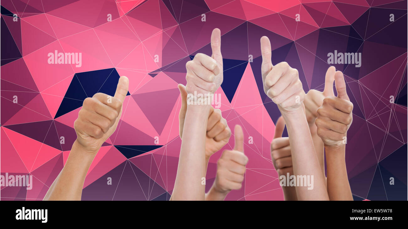 Composite image of hands up and thumbs raised Stock Photo