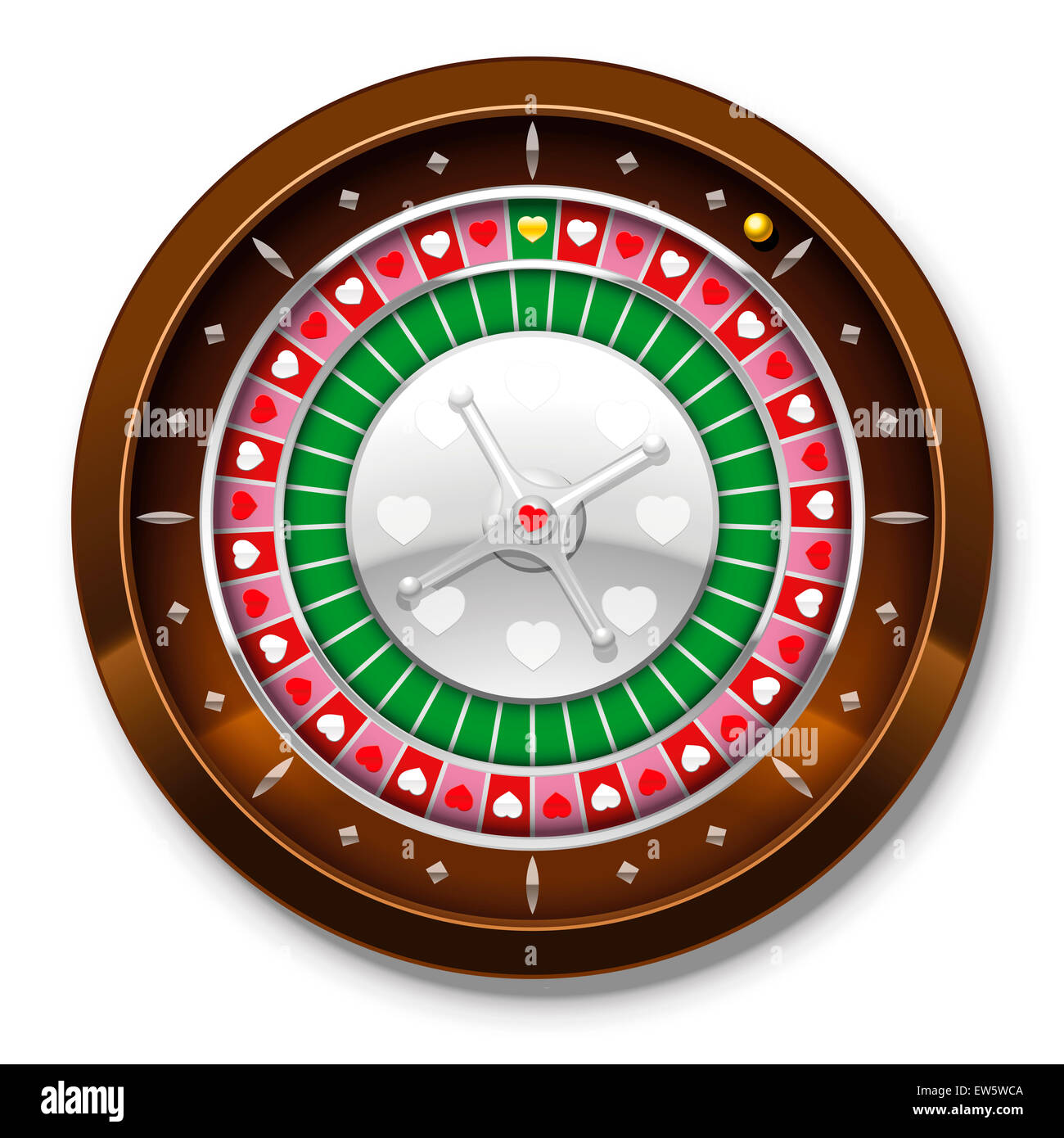 Roulette wheel with heart symbols instead of numbers. Stock Photo