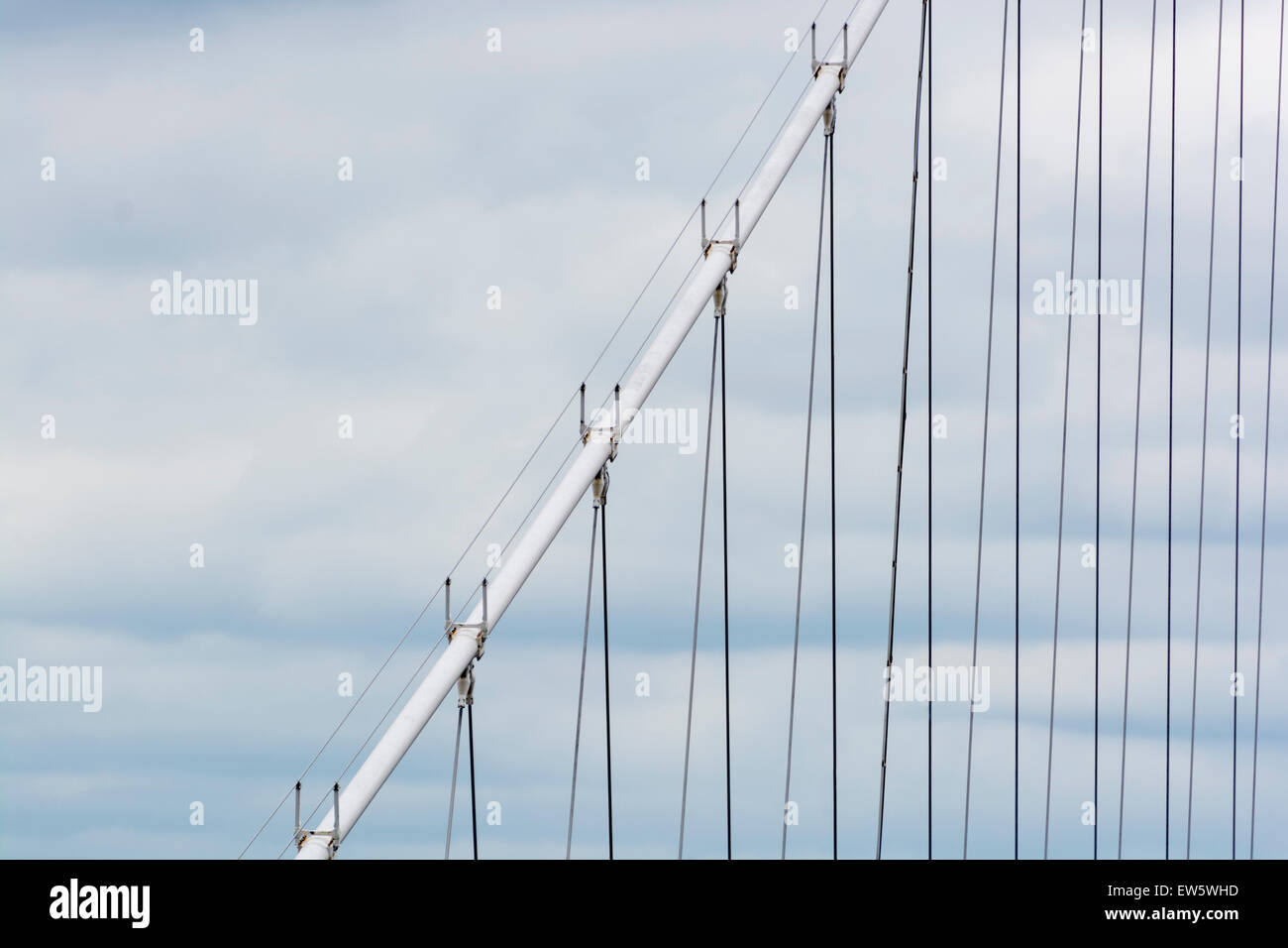 Cables on the Severn Bridge - opened to motorway traffic in 1966 connecting England and Wales across the River Severn. Stock Photo