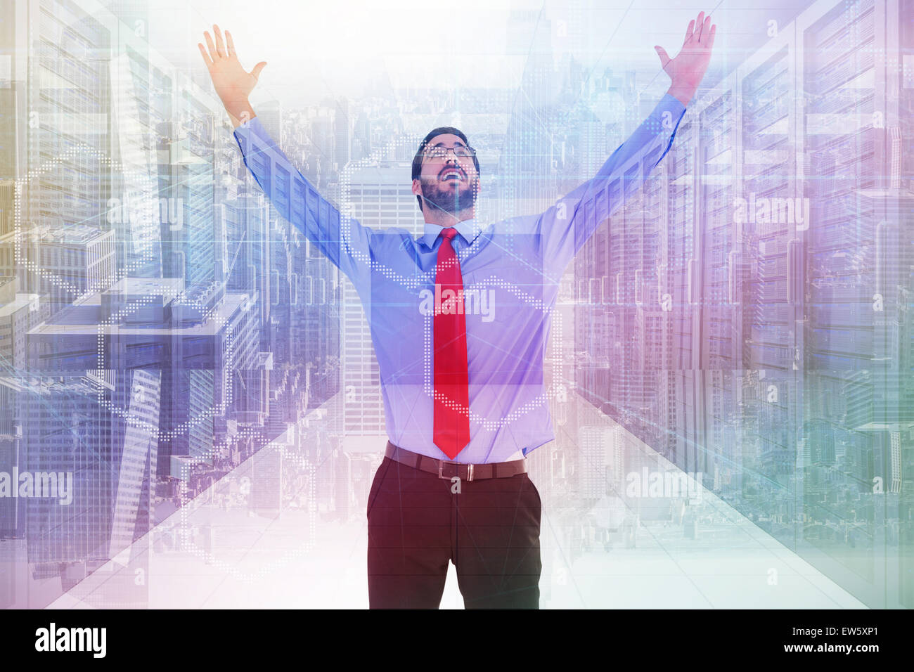Composite image of happy cheering businessman raising his arms Stock ...