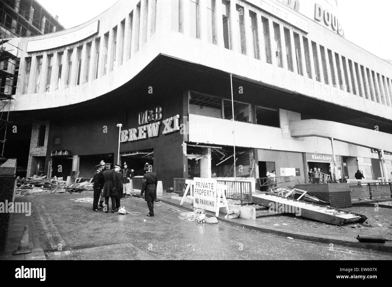 The Birmingham pub bombings took place on Thursday 21st November 1974 and were attributed to the Provisional IRA. The devices were placed in two central Birmingham pubs: the Mulberry Bush at the foot of the Rotunda, and the Tavern in the Town, a basement Stock Photo