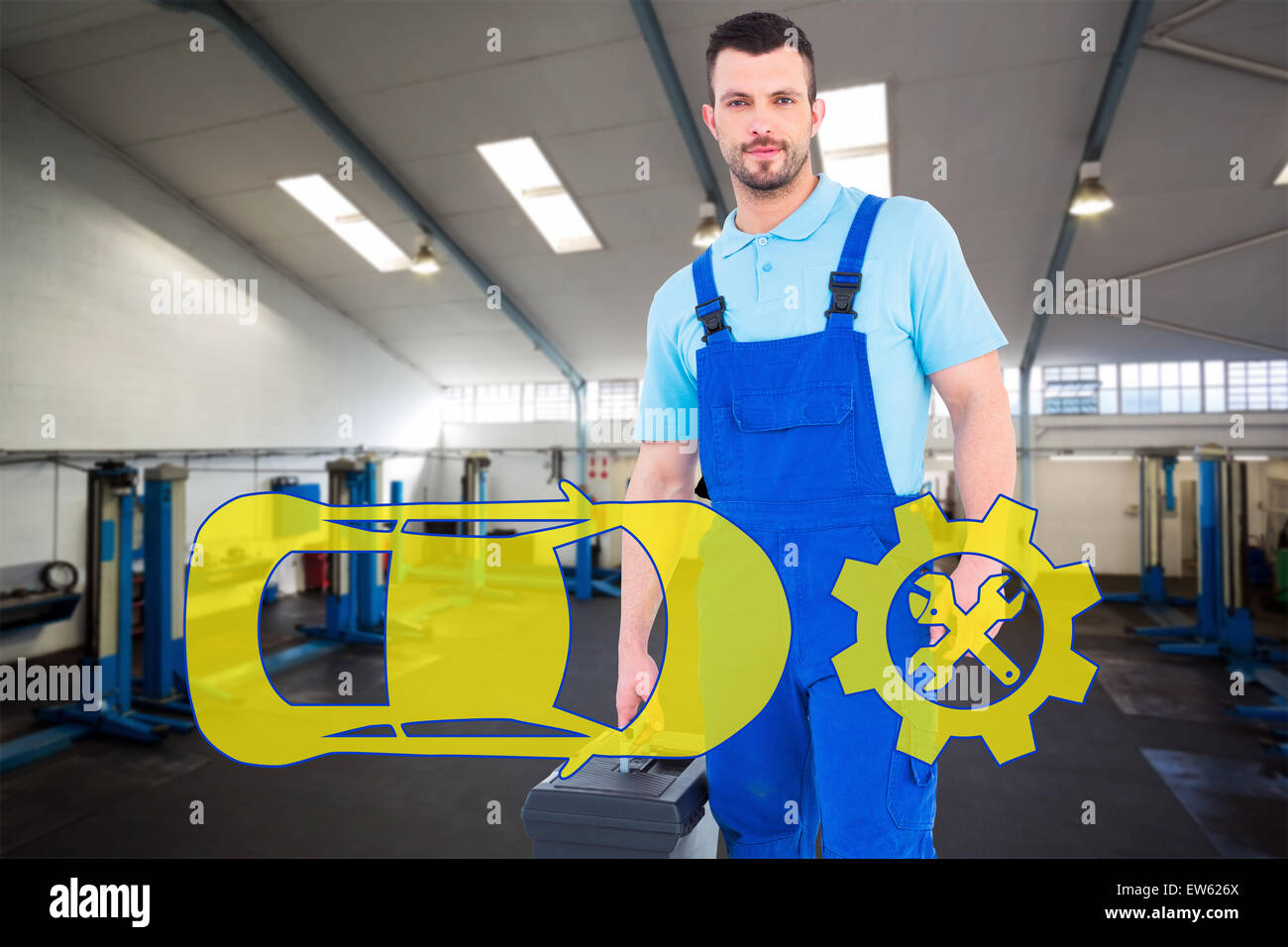 Composite image of repairman with toolbox Stock Photo