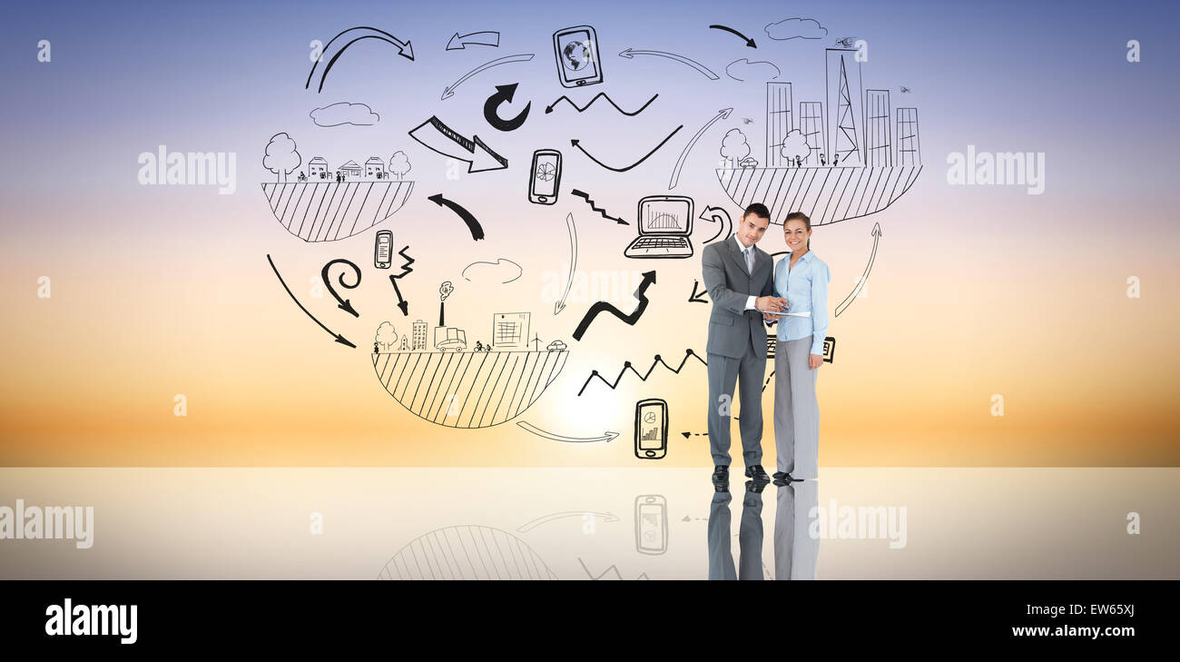 Composite image of business team smiling at camera Stock Photo - Alamy