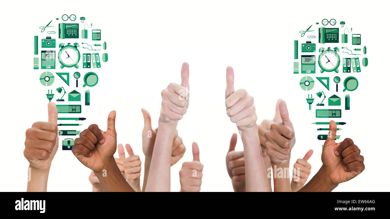 Composite image of hands showing thumbs up Stock Photo
