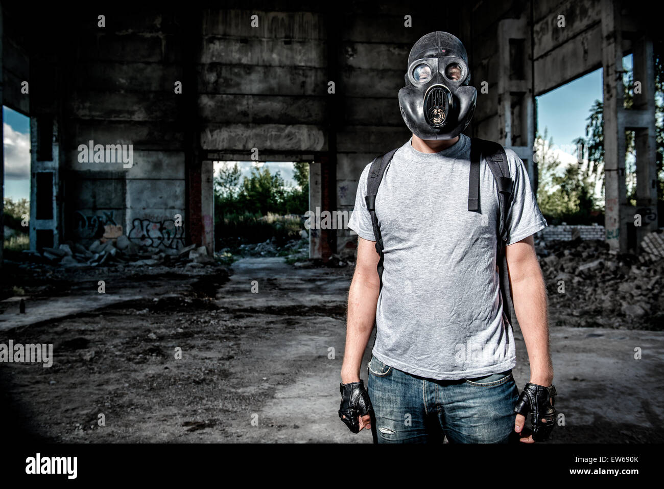 Man in gas mask Stock Photo