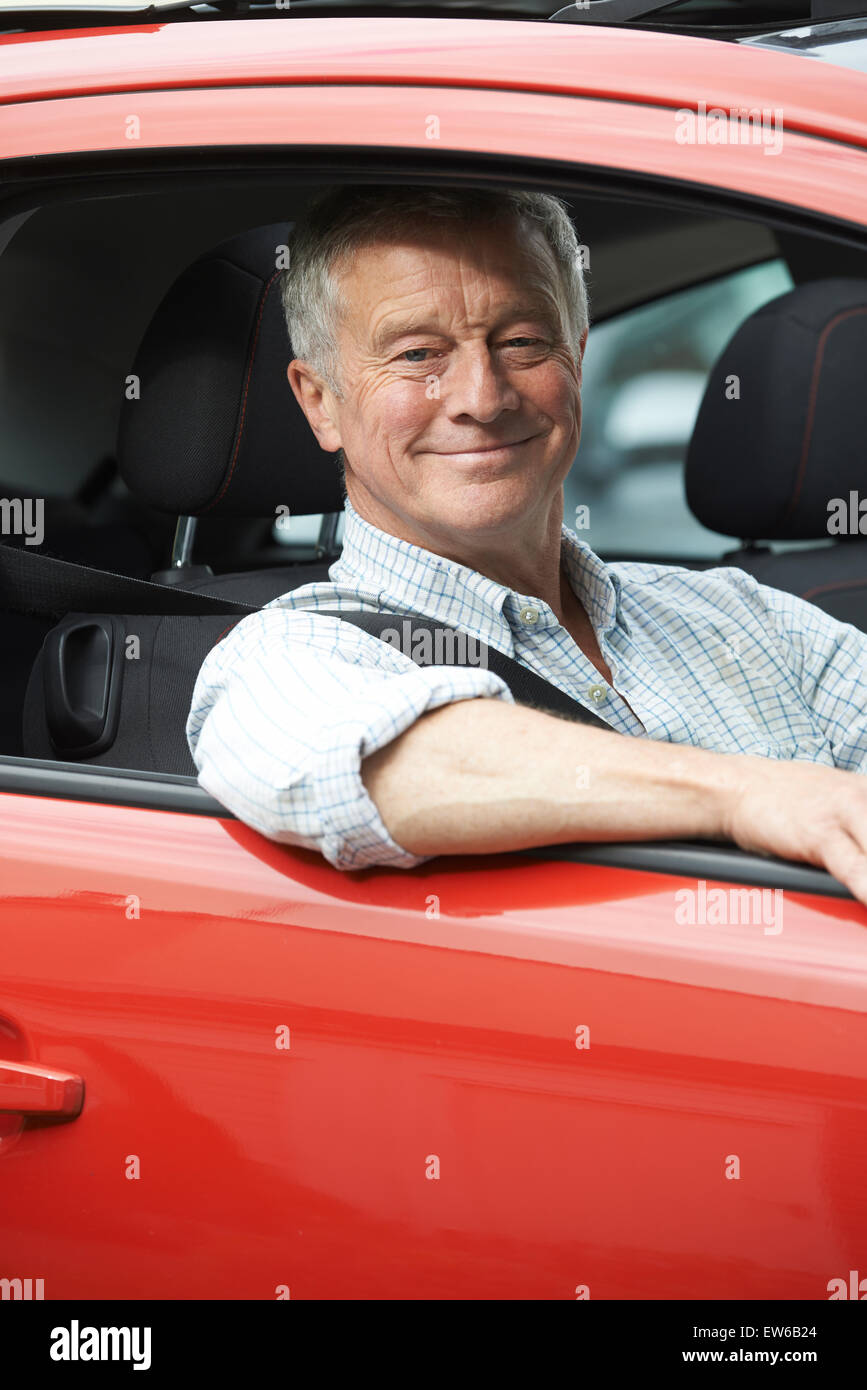 Portrait Of Senior Man Driving Car Stock Photo - Alamy
