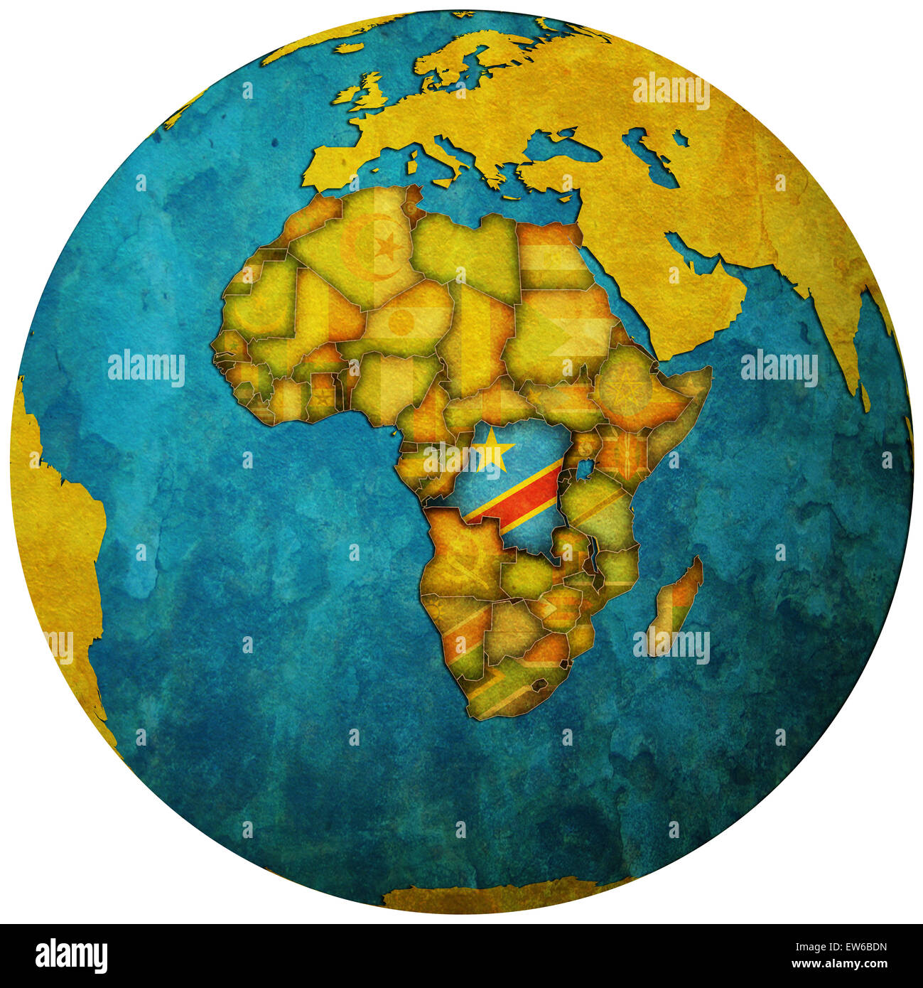 democratic republic of congo territory with flag on map of globe Stock ...