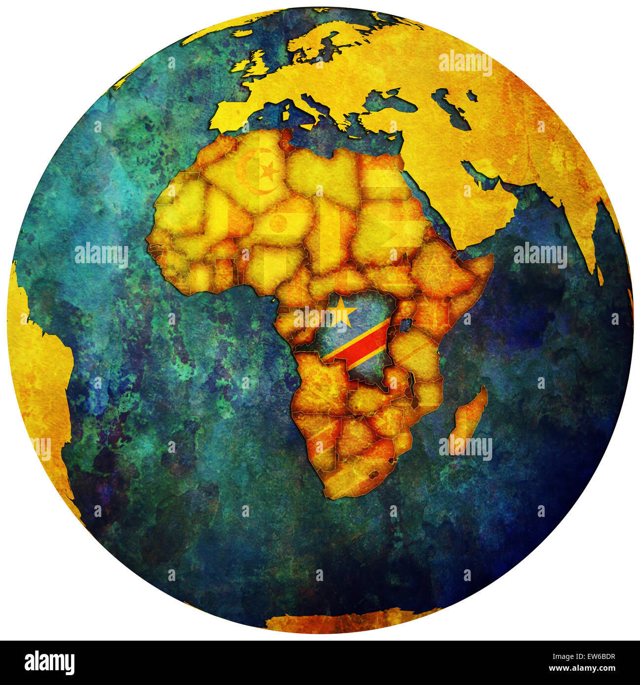 democratic republic of congo territory with flag on map of globe Stock ...