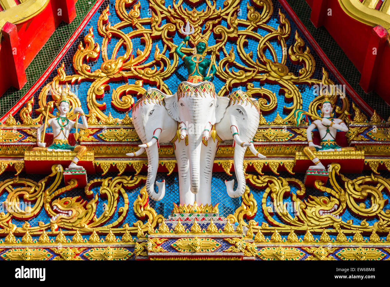 Art Elephant detail at Thai temple building. Stock Photo