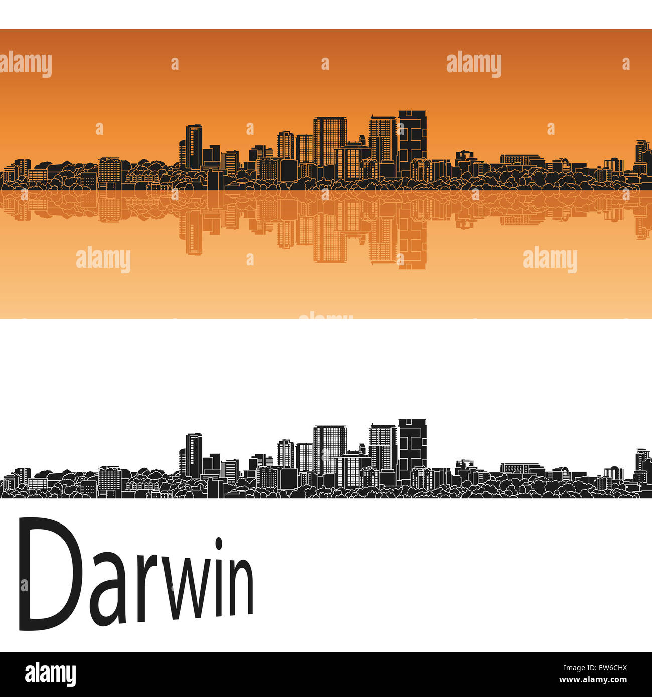 Darwin skyline in orange background in editable vector file Stock Photo