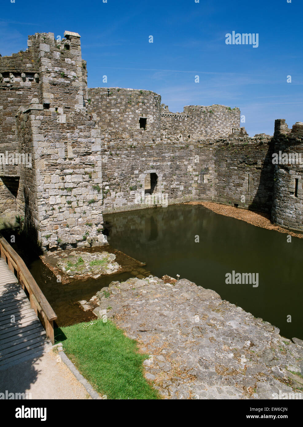 South entrance to Beaumaris Castle (late C13th & early C14th), Anglesey, showing the Gate next the Sea & Castle Dock. Stock Photo