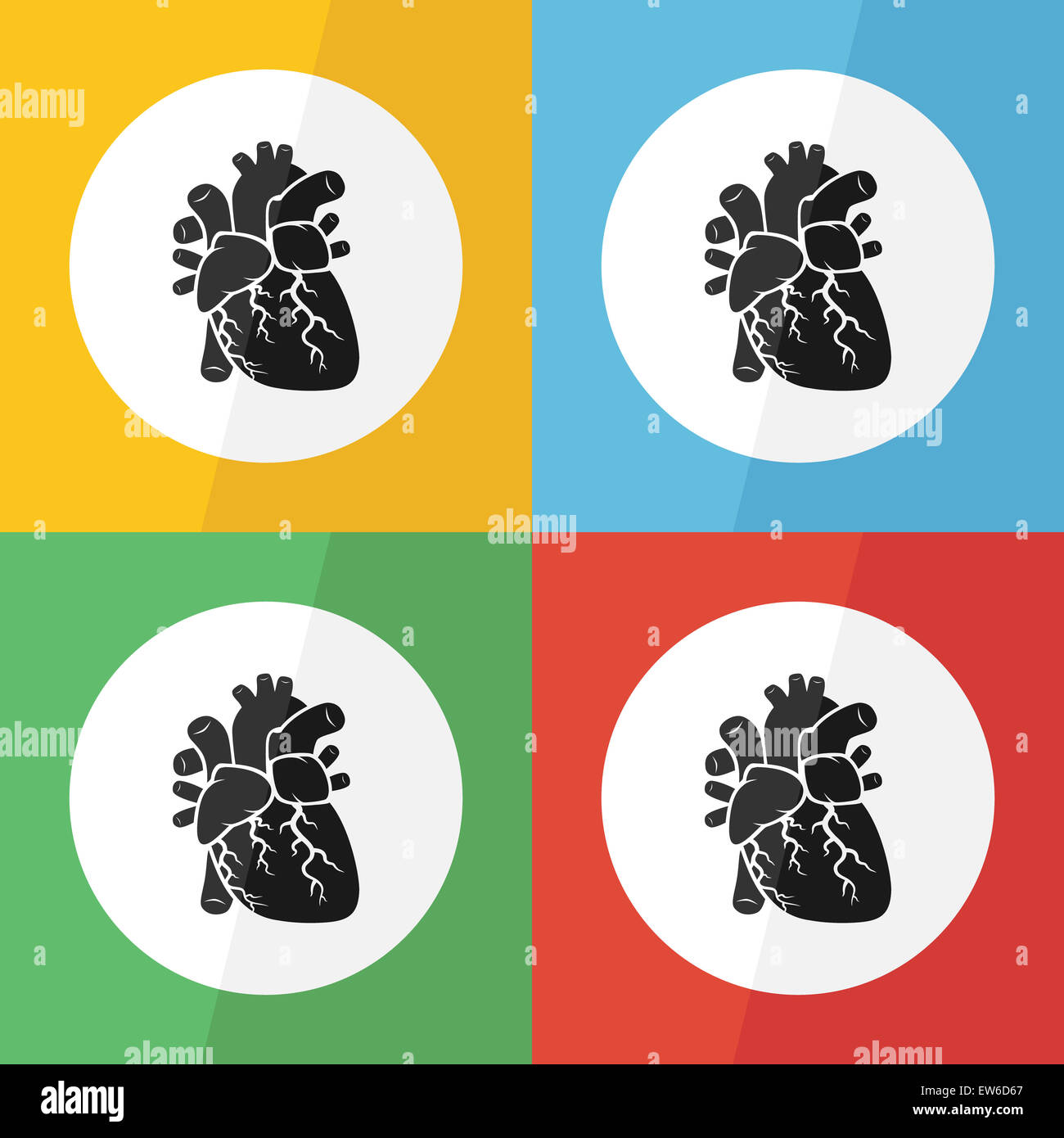 Heart icon ( flat design ) on different color background ( front view ) Use for heart disease ...