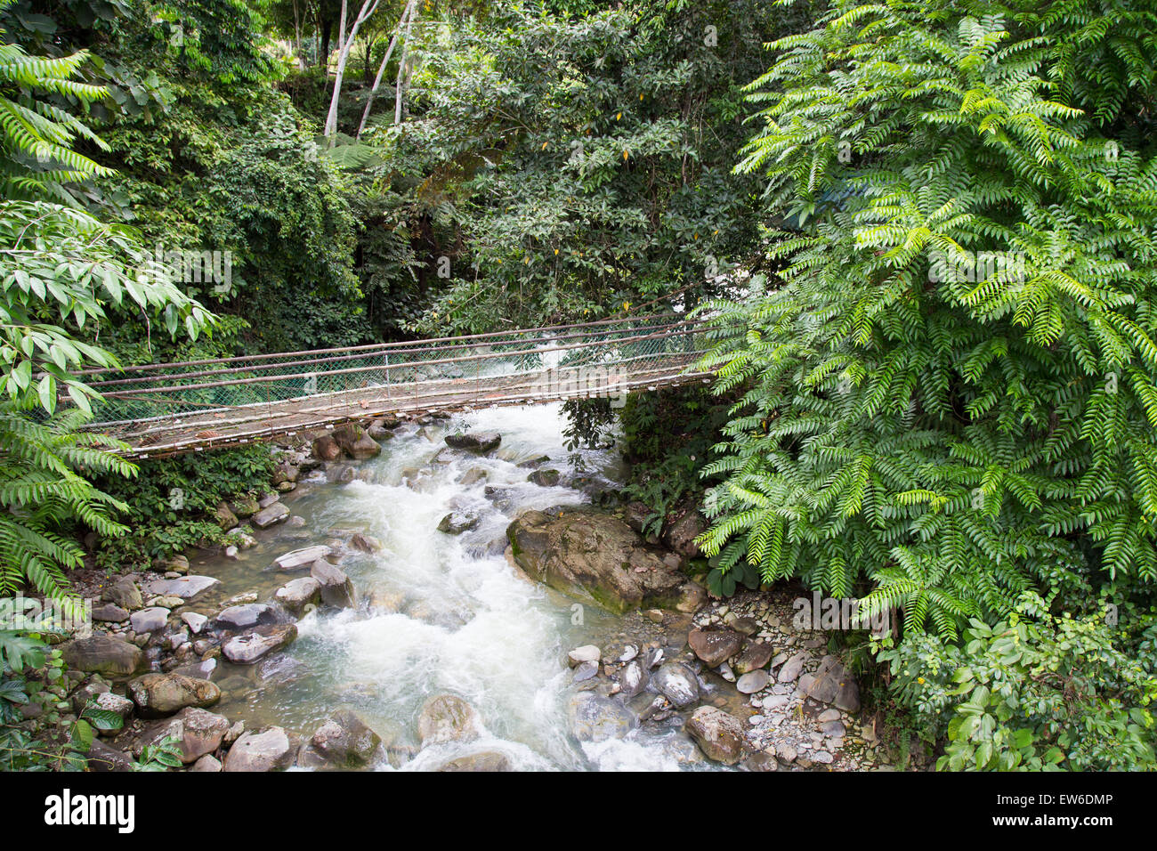 Waterfall At Poring Hot Spring, Sabah, Borneo Malaysia showing water flow capture in slow shutter Stock Photo